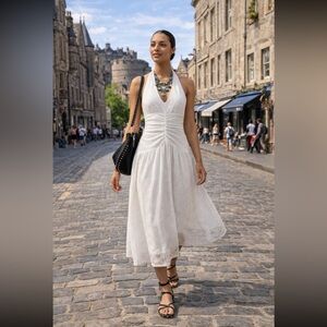 Anthropologie NWT Flat White Plunge Slim
Maxi Dress size 1X.